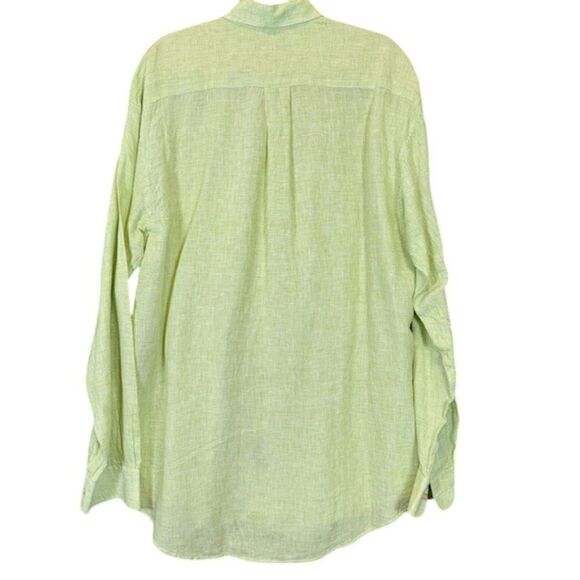 Hickey Freeman Linen Italian Shirt Button Front Green White Size Large - Picture 4 of 9